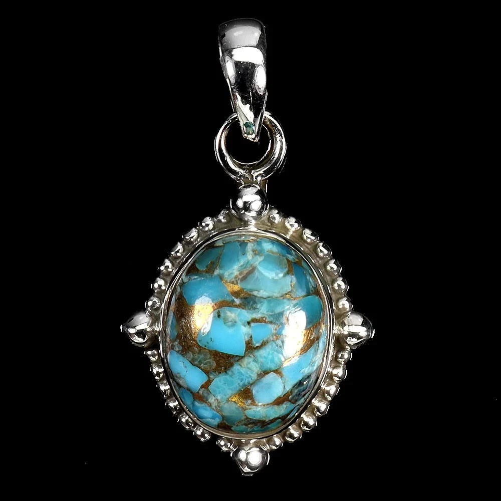 925 Sterling Silver Pendant Oval Kingman Turquoise 9x7mm Gemstone Jewelry