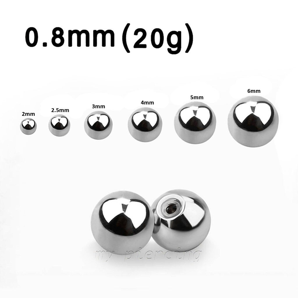 10pcs. 20G-0.8mm Surgical Steel Threaded Ball Replacement Body Jewelry Part