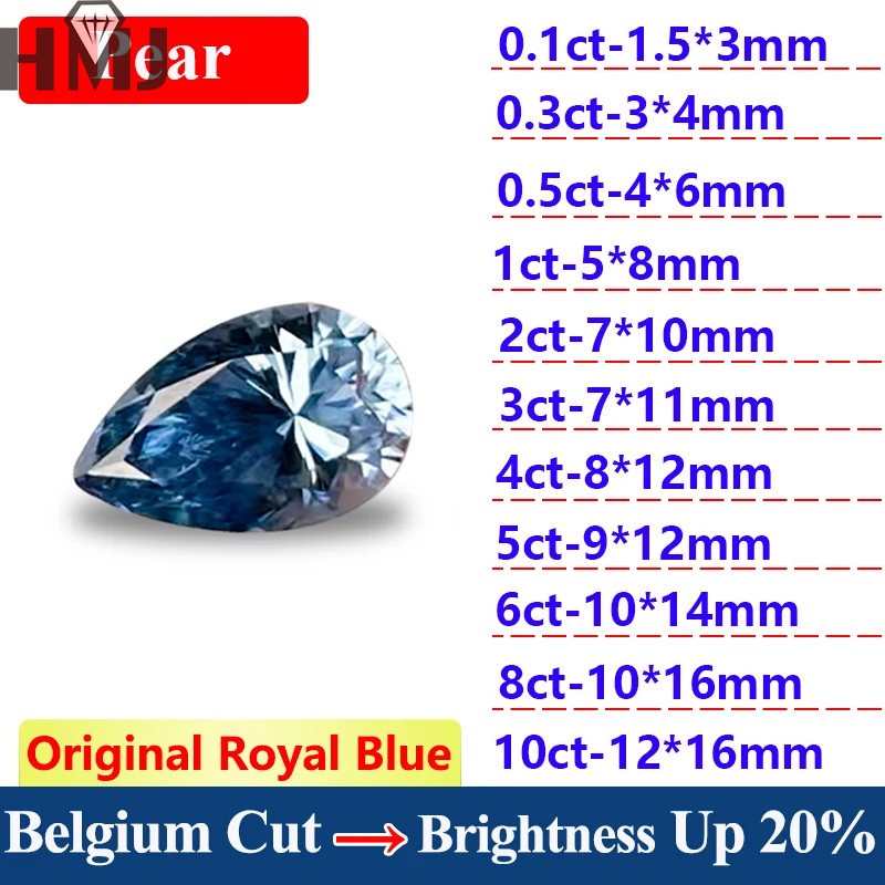 GRA VVS1 Round/Oval/Pear Royal Blue 0.1ct-5ct Multiple Shapes Loose Moissanite