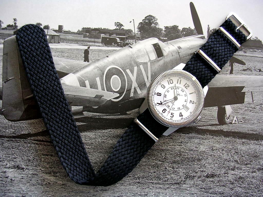 20mm Black Woven Braided nylon SS NATO G10 ® watch band military strap IW SUISSE