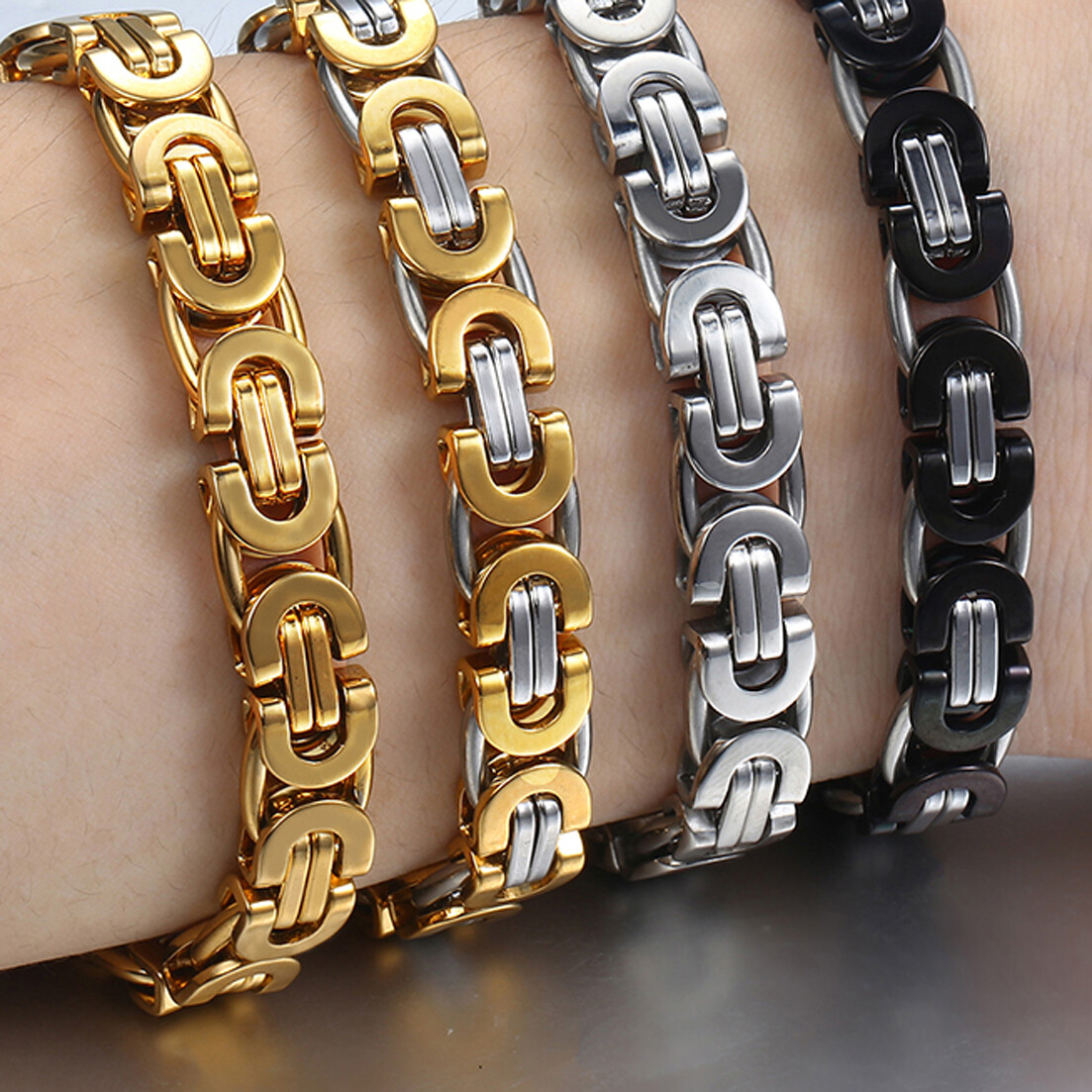 6/8/11mm Fashion Stainless Steel Womens Men Chain Flat Byzantine Necklace 7″-40″
