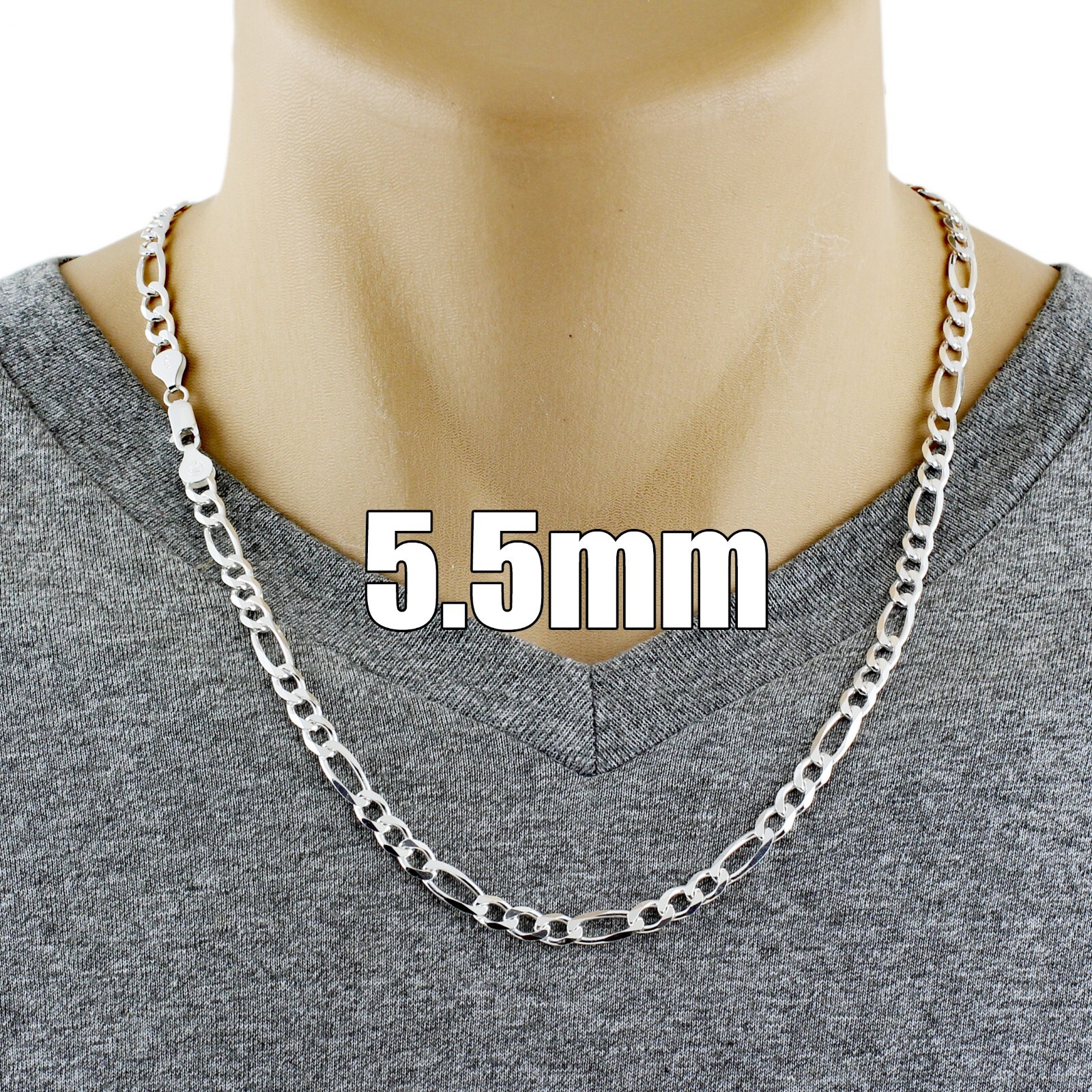 925 Sterling Silver Solid Heavy Figaro Chain Necklace-All Widths & Lengths-Italy