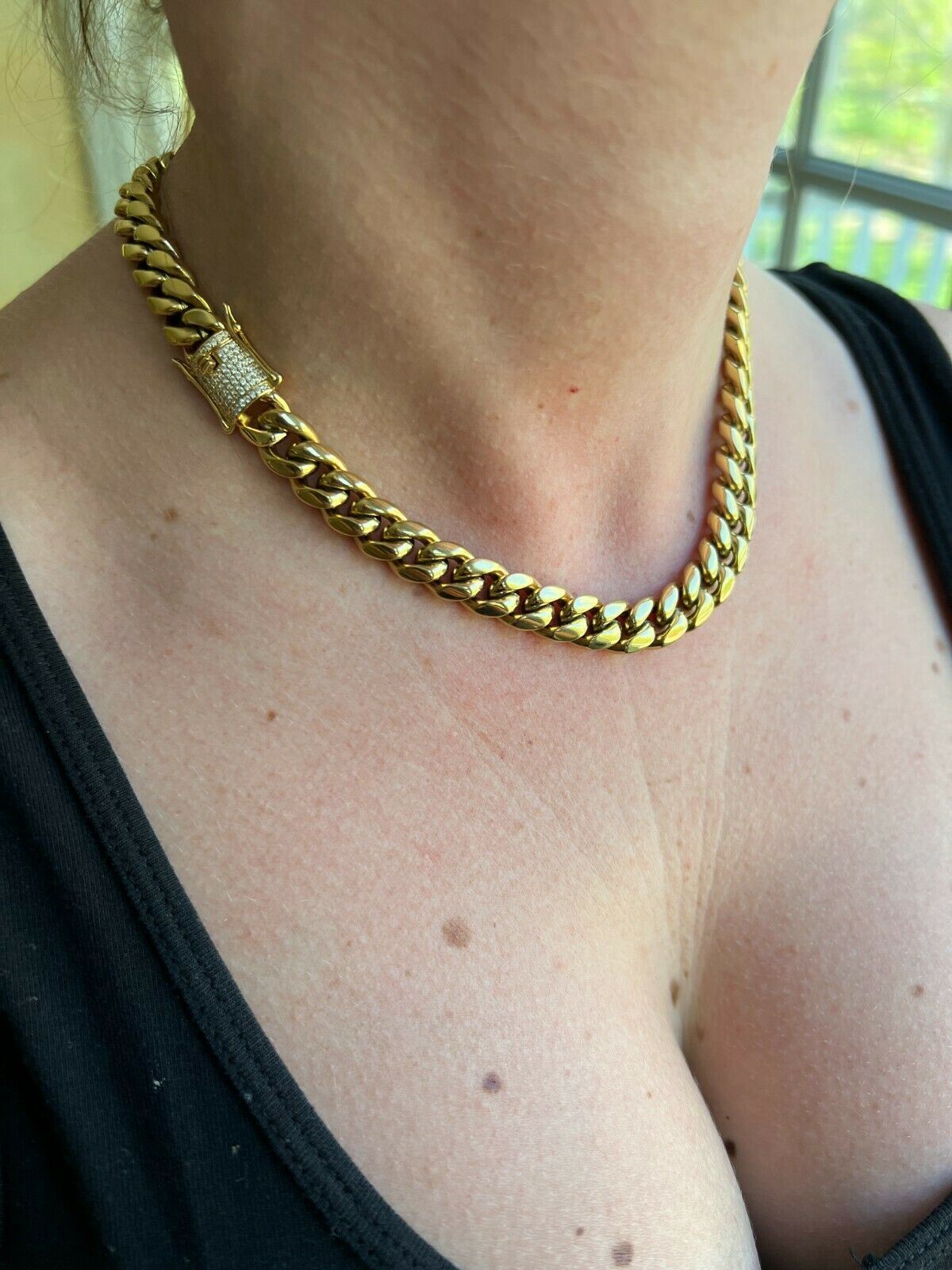 Miami Cuban Chain Necklace Bracelet 14k Gold Plated Stainless MOISSANITE Clasp