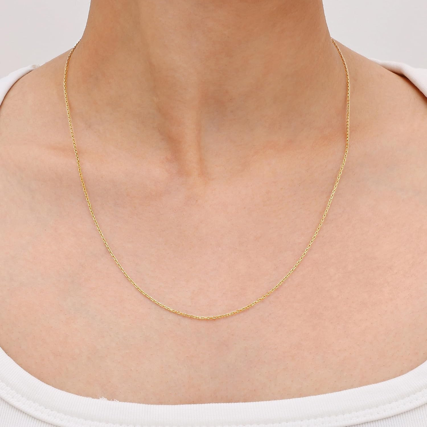 Chain Necklace for Women, 14K Gold Plated/Silver Tone Cable Chain for Women, 1.1