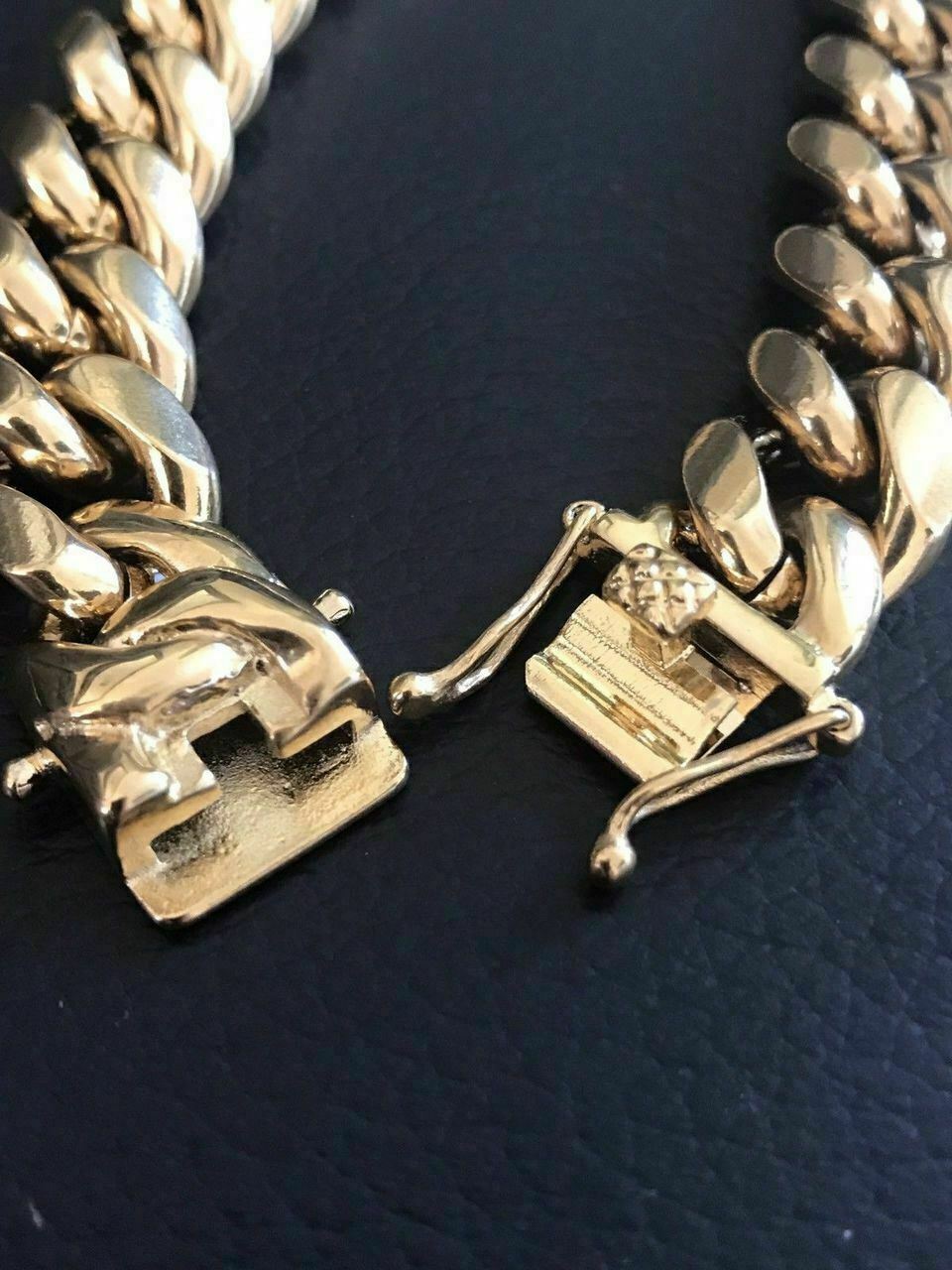 14mm Men’s Miami Cuban Link Bracelet & Chain Set 18k Gold Plated Stainless Steel