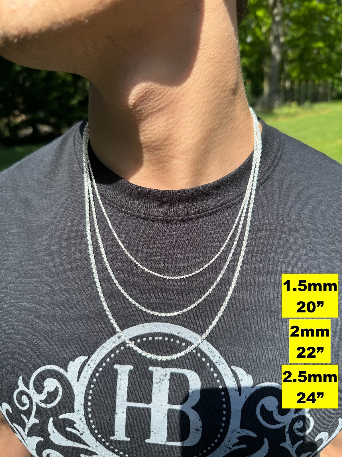 Cadena Rope Plata Esterlina 925 Real Hombre Mujer 1.5-5mm Italia 16-30″
