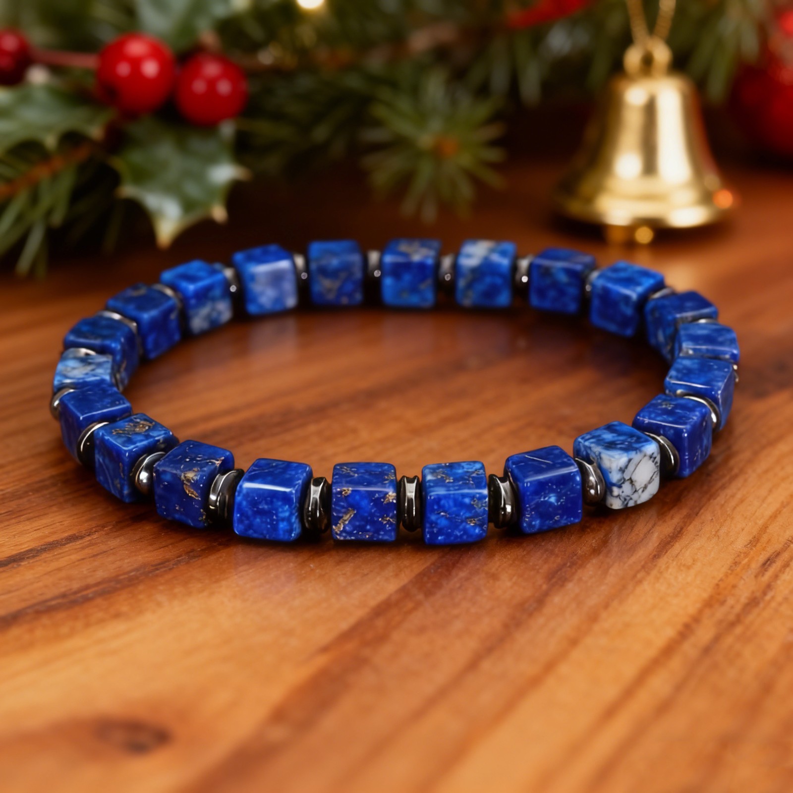 Lapis Lazuli Stretch Bracelet 6mm Square Healing Crystal Gemstone Men’s Jewelry