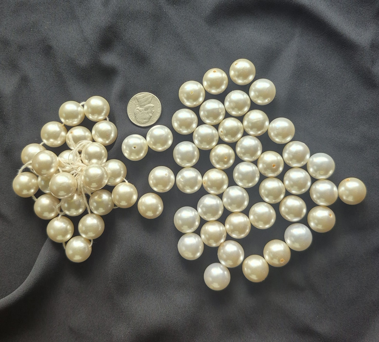 Vintage 15mm High Luster Acrylic Faux Pearl Beads 64pc Original Strand