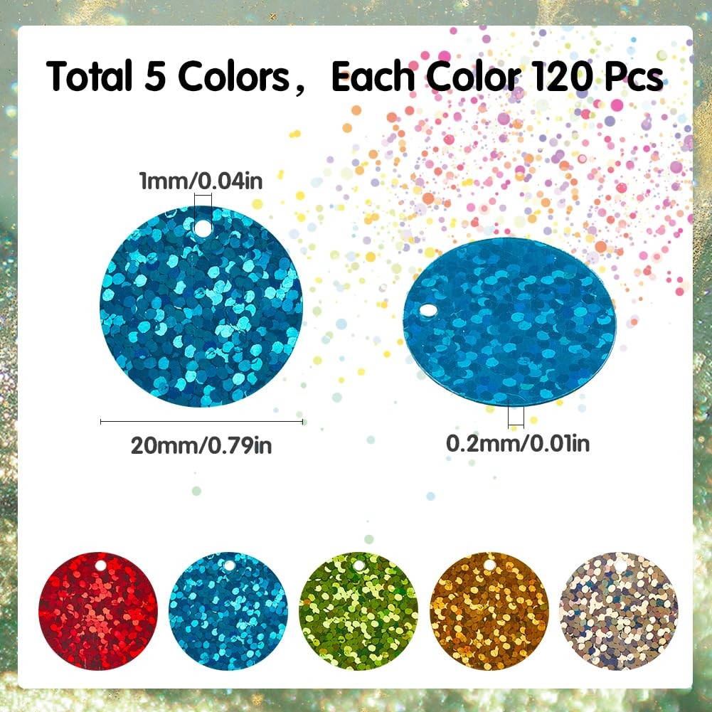 600Pcs 5 Colors Round Sequins Flat Sequin Paillettes 20mm Plastic PVC Colorfu…