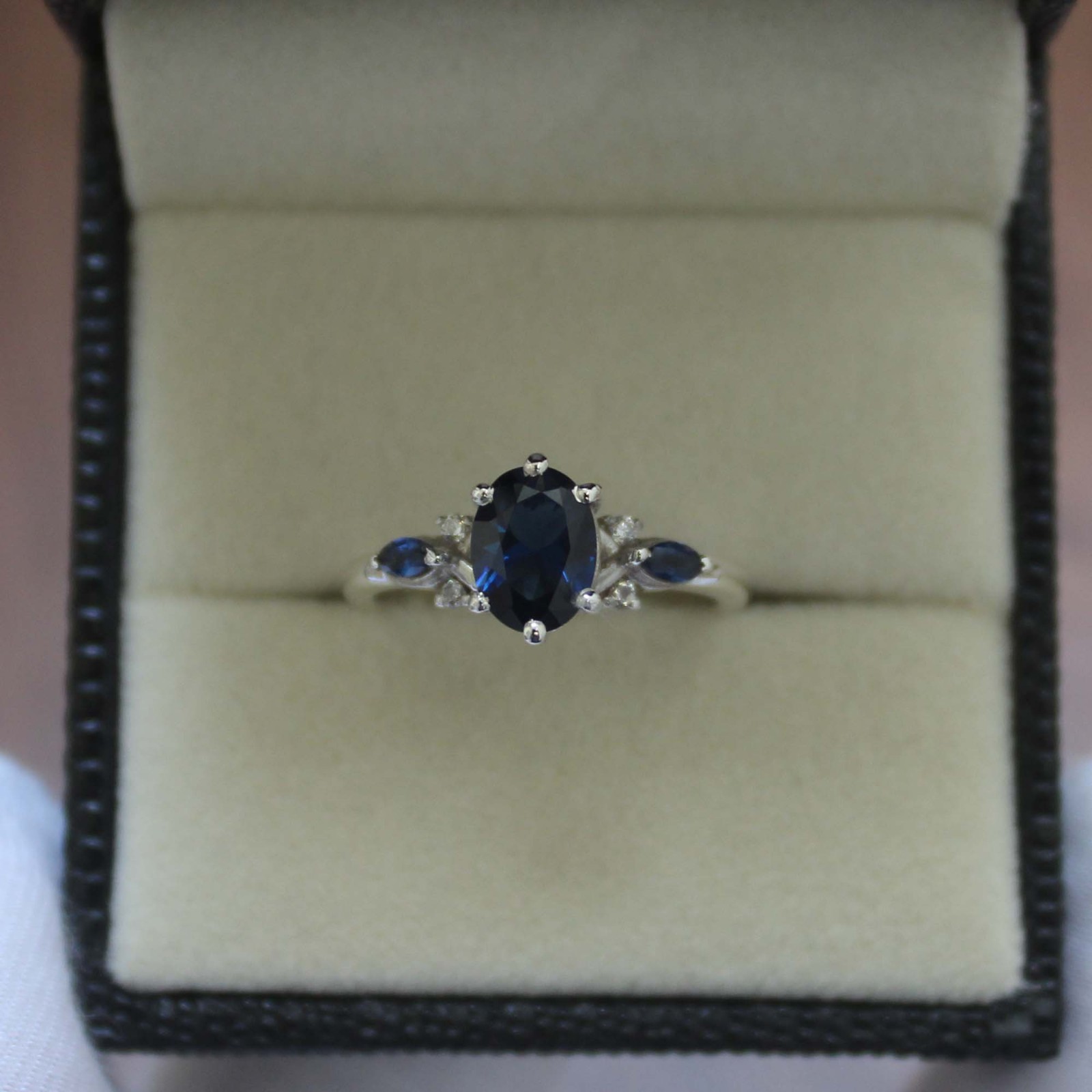 1.3 ct Oval Cut Lab Created Blue Sapphire Ring 925 Sterling Silver
