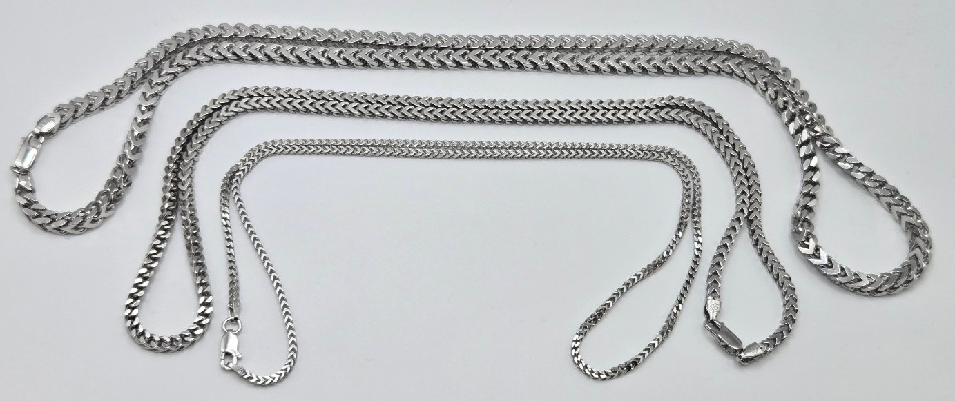Real Franco Box Chain Necklaces RHODIUM, 2MM – 5MM, 925 Sterling Silver, Italy