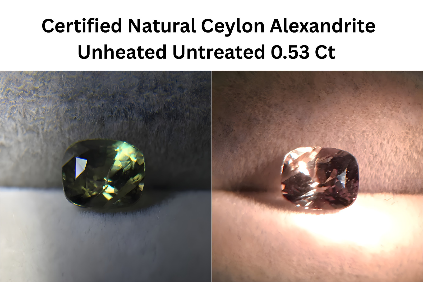 Certified Natural Ceylon Alexandrite 0.53 Ct Green to Reddish Color Change AGCL