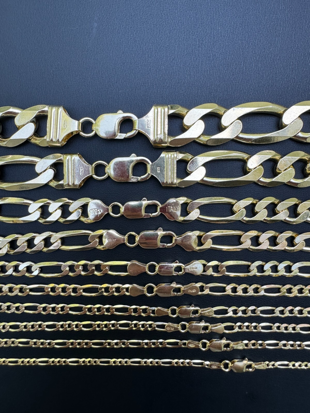 14k Gold Plated Solid 925 Sterling Silver Figaro Chain Bracelet ITALY 2.5-10mm