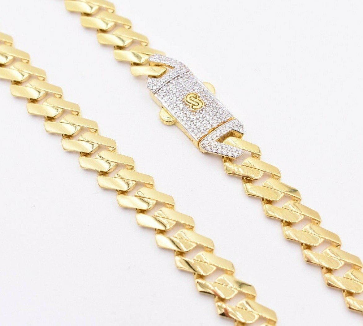 10mm Edge Miami Cuban Link Monaco Chain Necklace Box Lock Real 10K Yellow Gold