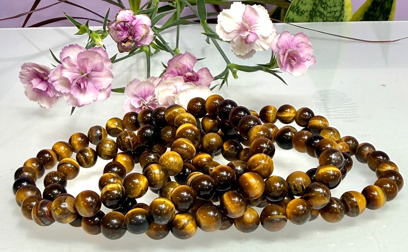 Wholesale 6 Pcs Natural Tiger Eye 8mm 7.5” Crystal Healing Stretch Bracelet