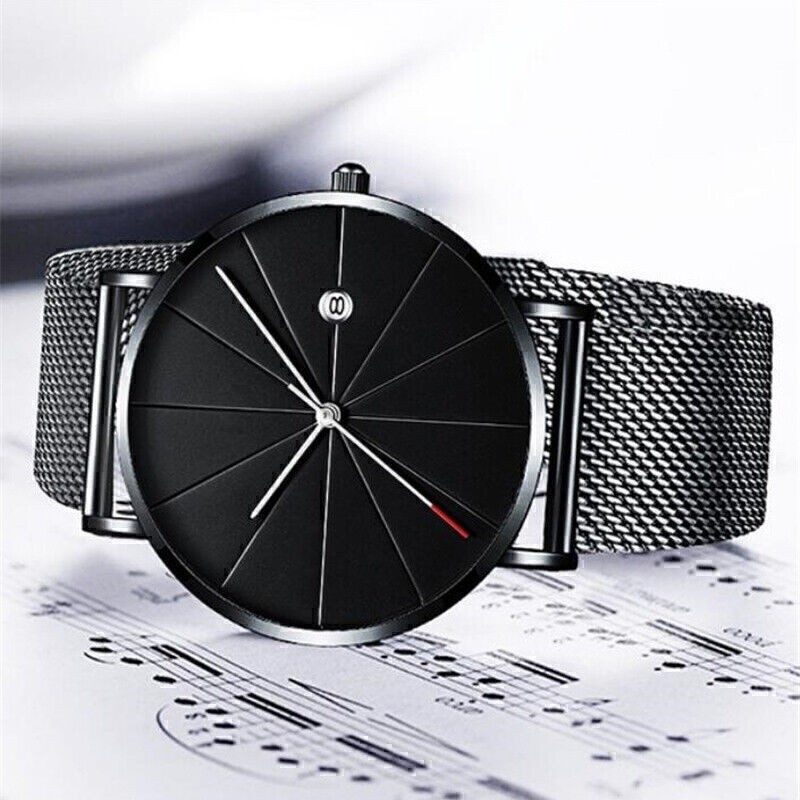 Men’s Casual Ultra Thin Quartz Analog Wrist Watch with Stainless Steel Mesh Band