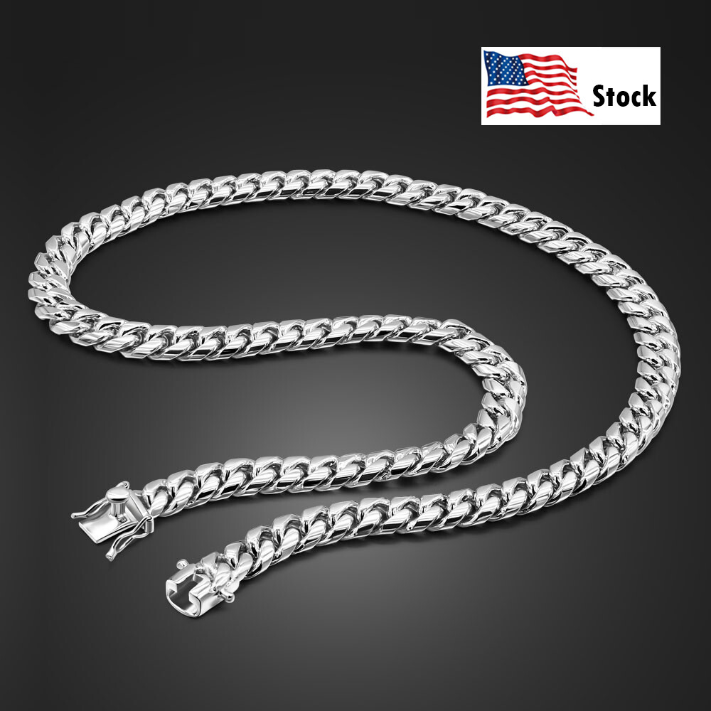 Solid 925 Sterling Silver Miami Cuban Link Chain Men’s Necklace 10mm 22″ 24″ 26″