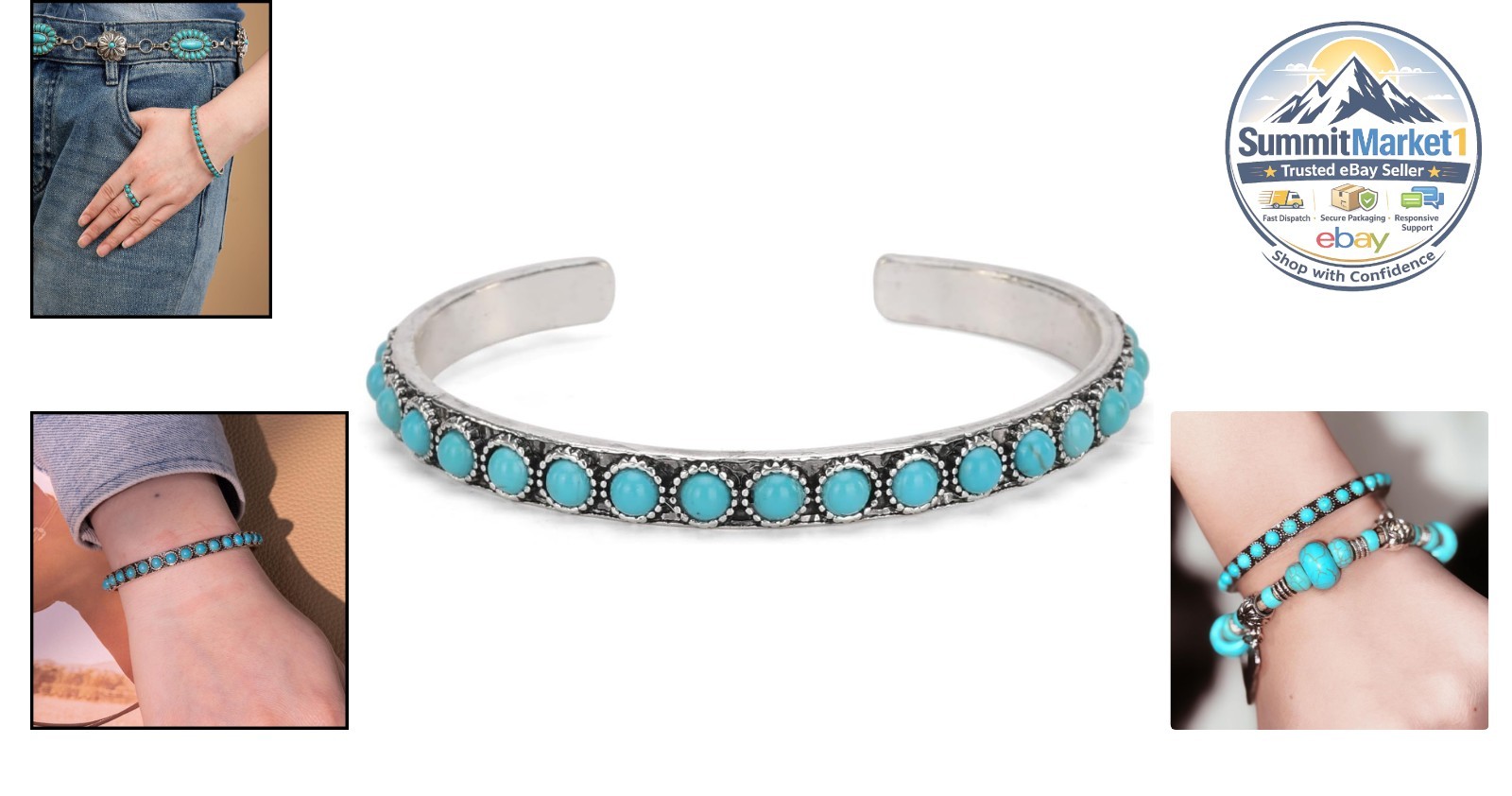 Turquoise Cuff Bracelet for Women Medium 7.87 Inches