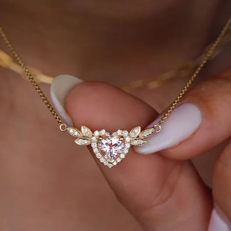 14K Yellow Gold Plated Women Unique Heart Pendant 2.00Ct Heart Simulated Diamond