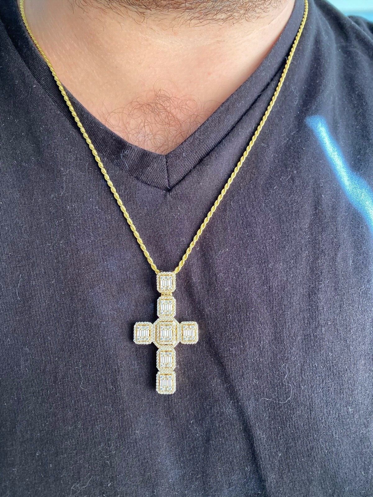 Baguette MOISSANITE Iced Cross Hip Hop Pendant – Pass Tester Silver Gold Plated