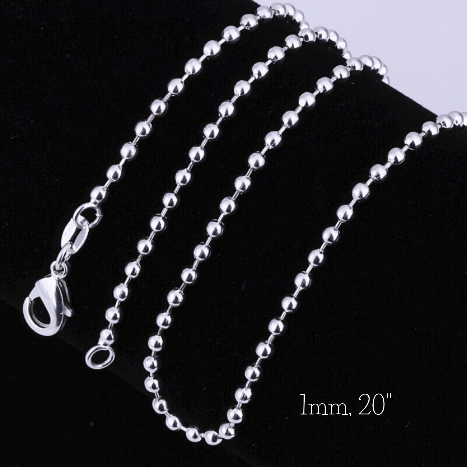 Italian 1mm Beaded Chain Necklace Sterling Silver