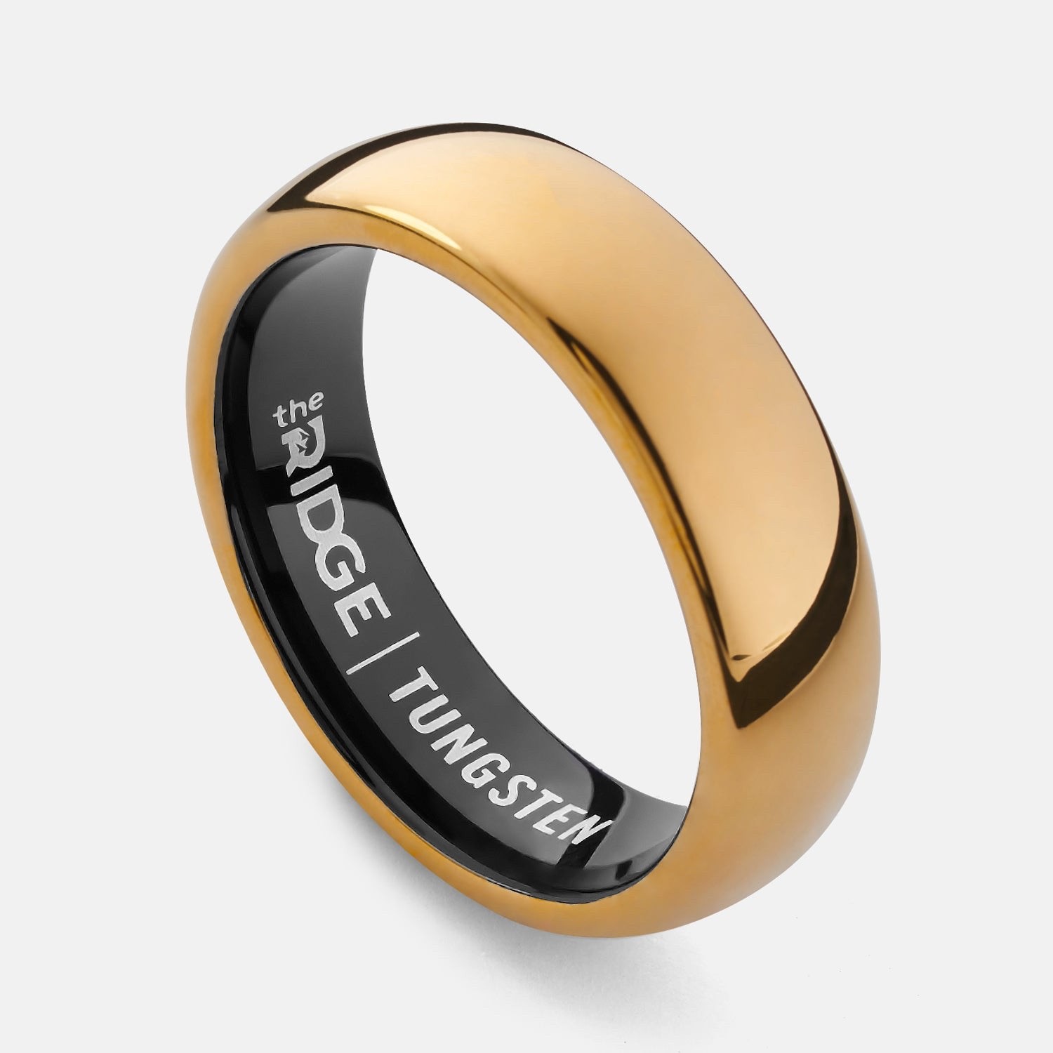Ridge 6mm Tungsten Ring 24K Gold Rounded Wedding Band Comfort Fit Multiple Sizes