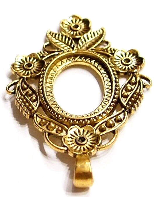 4 of 30x22mm Antique Gold Flower and Leaf Pendant Settings, 4 Cameos, Cabs Glass