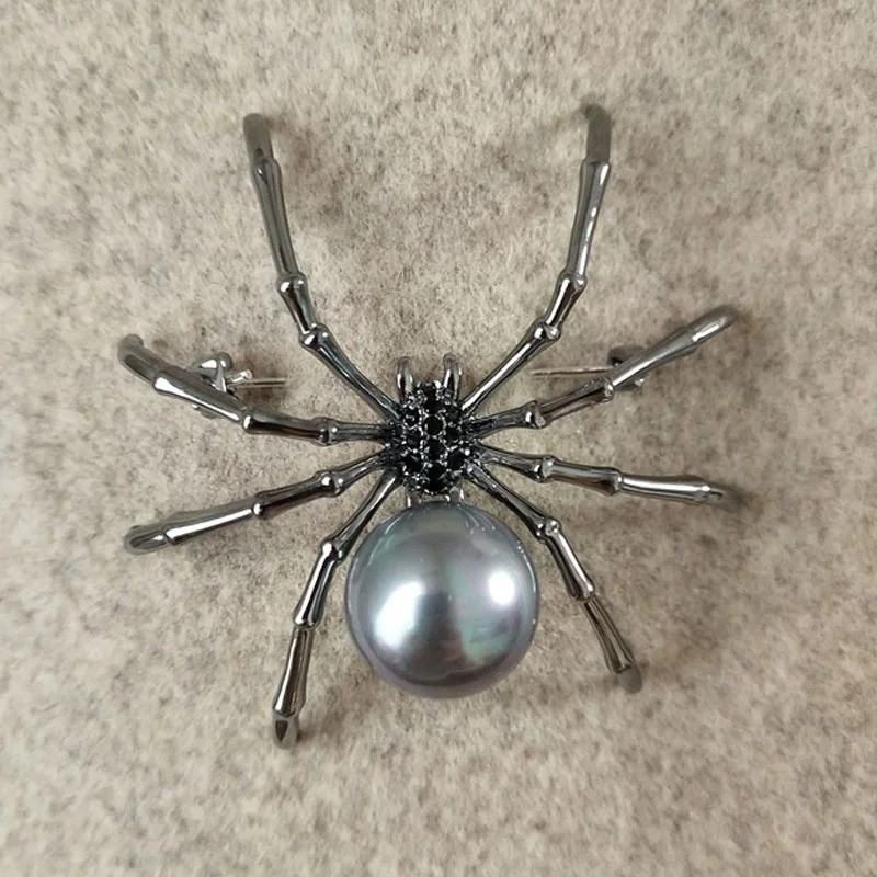 Vintage Black Rhinestone Spider Brooch Pearl Pin Insect Bug Jewelry Summer Gift
