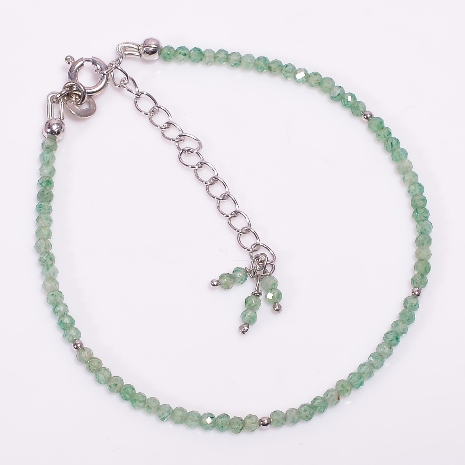 Natural Green Aventurine Gemstone 925 Sterling Silver Beads Bracelet 7-9″ P-825