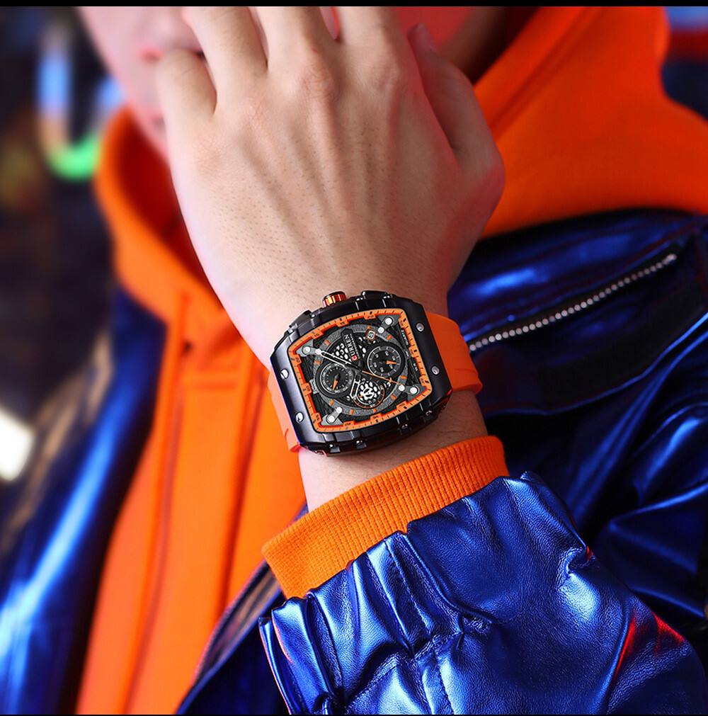 CURREN Men Sport Watch Brand Silicone Wristwatch Big Case Male Quartz Watches