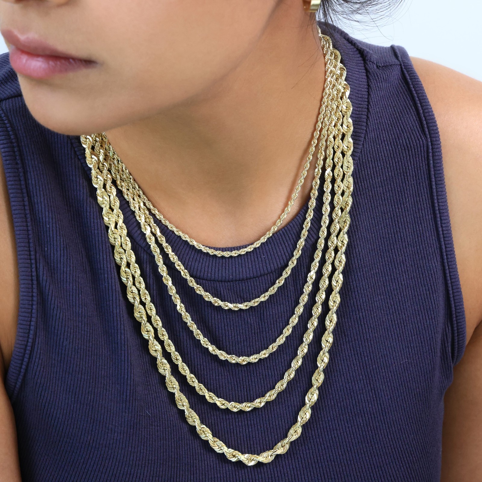 10K Yellow Gold 2mm-7mm Diamond Cut Rope Chain Italian Pendant Necklace 16″- 30″