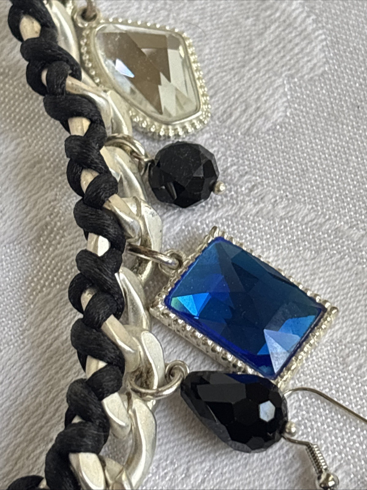 Park Lane Fascinated Necklace Satin Brushed Silver Tone Blue Black & Bns Earring