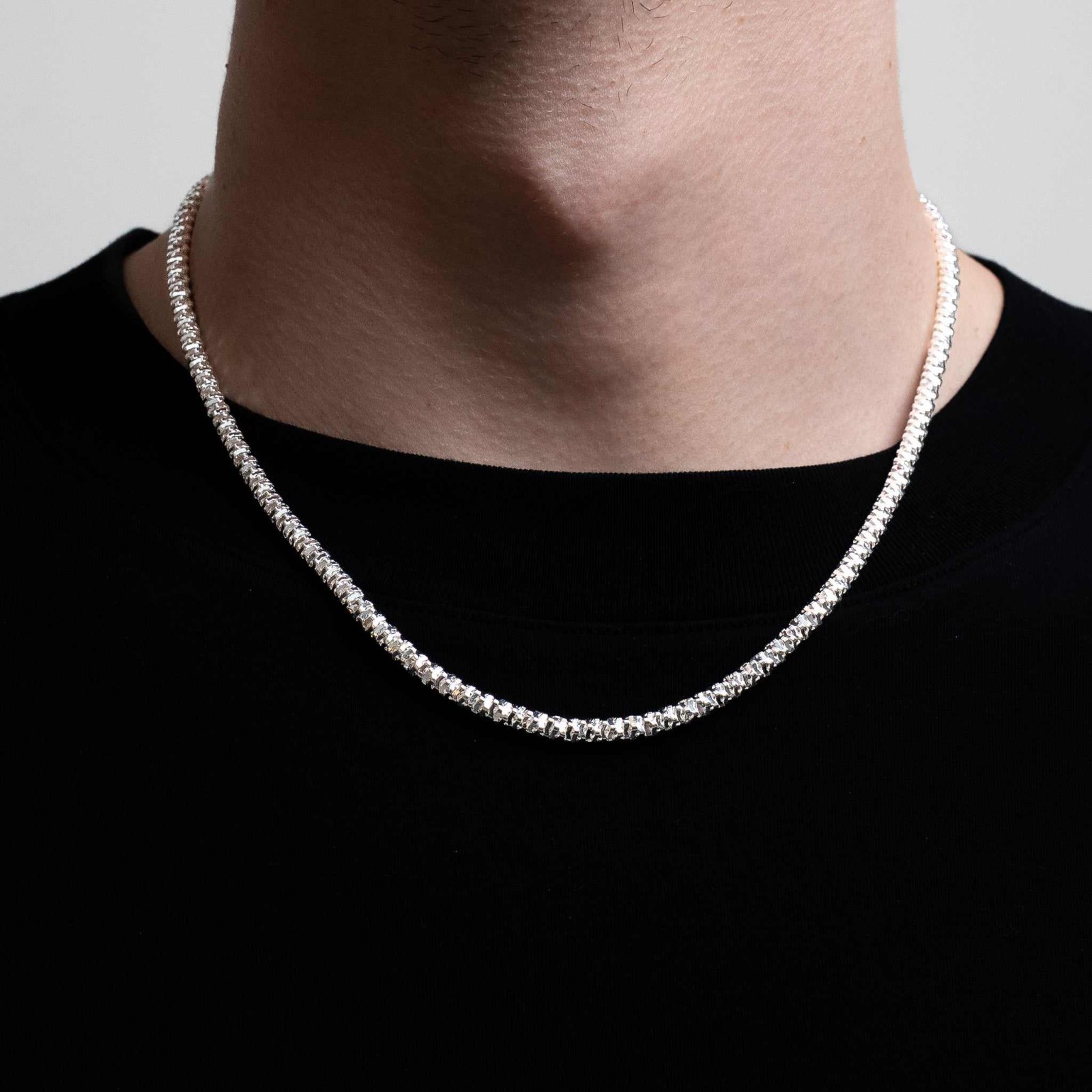 4MM Diamond Cut Sparkle Ice Rock Chain Real 925 Sterling Silver Necklace ITALY