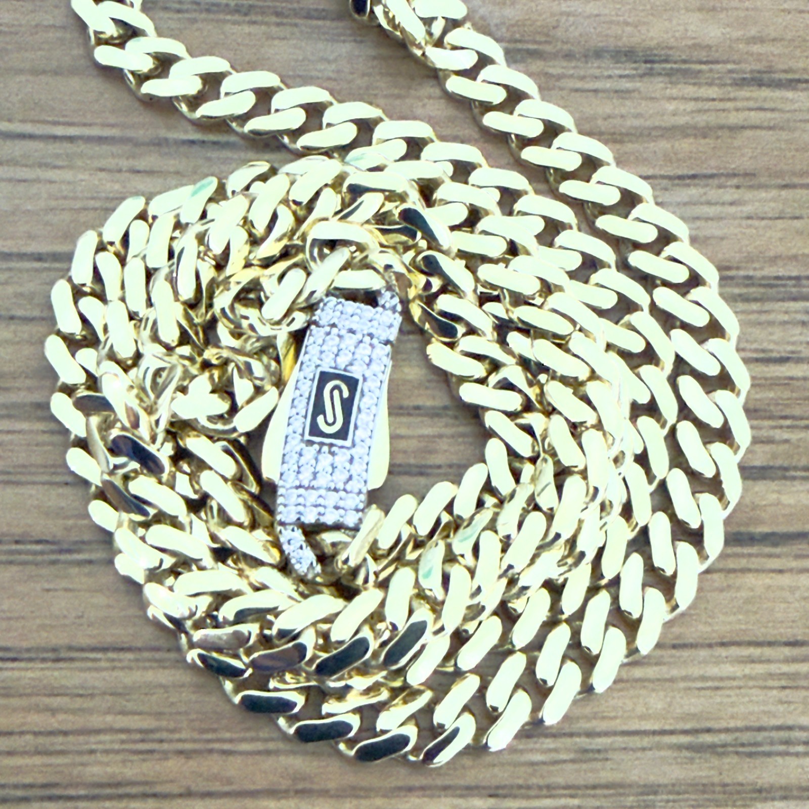 Cuban Link Monaco Chain 10K Real Gold 22inch 5mm Classic Pave Lock Necklace