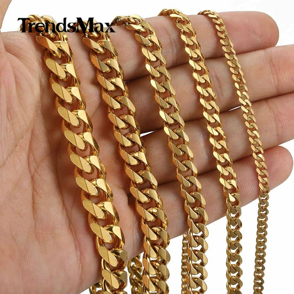 3/5/7/9/11mm Men Gold Plated Curb Cuban Link Chain Necklace Bracelet Xmas 16-30″