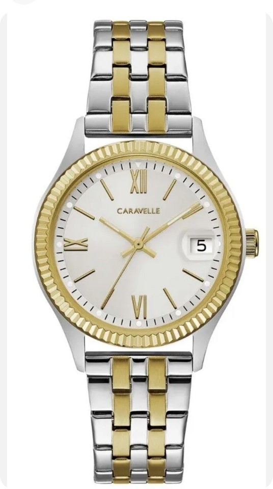 Caravelle by Bulova Women’s Two-Tone Stainless Steel Watch 45M112, Silver Dial