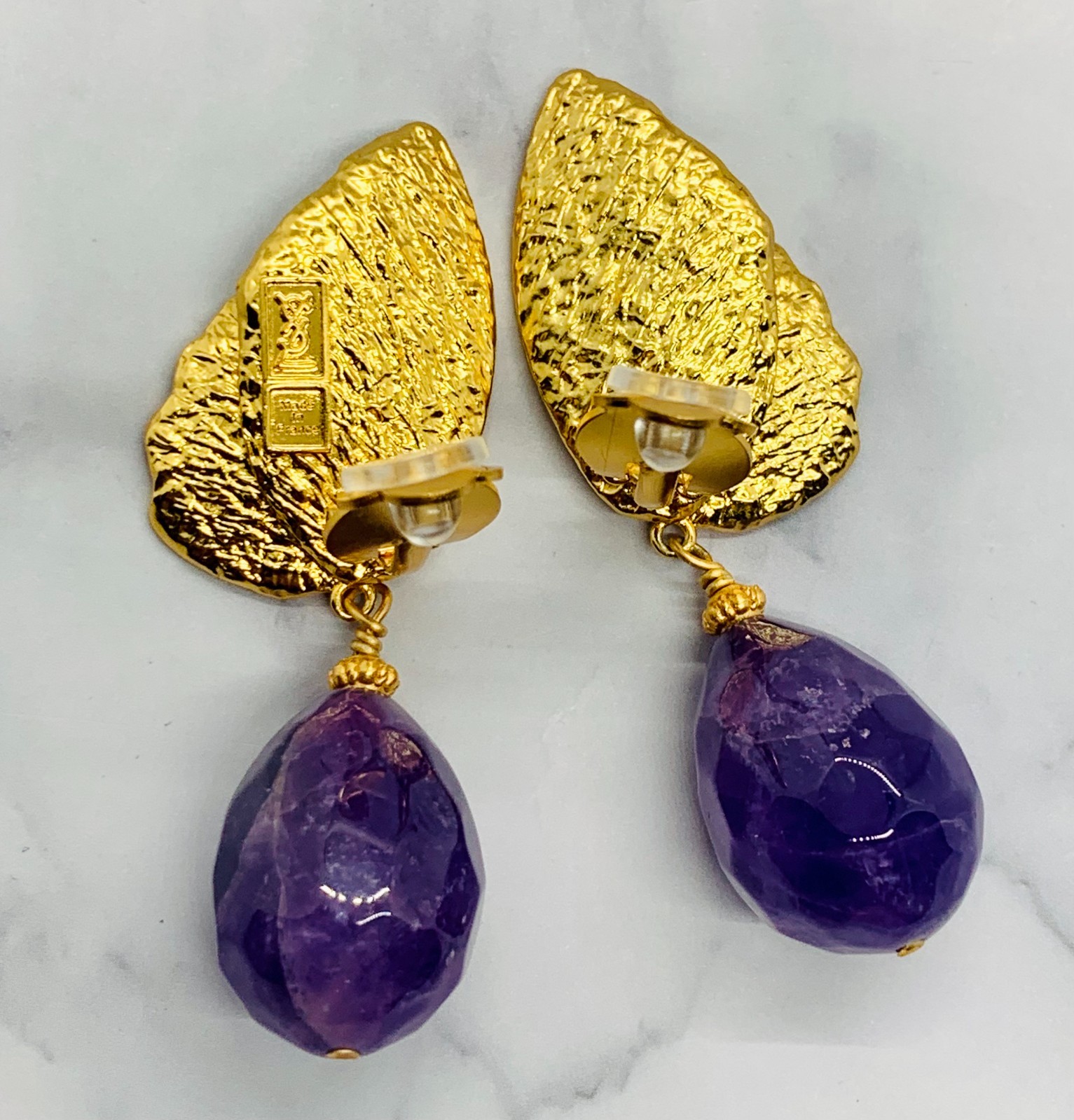 YSL YVES SAINT LAURENT Amethyst Wing Clip On Earrings – Pre owned / MG6264
