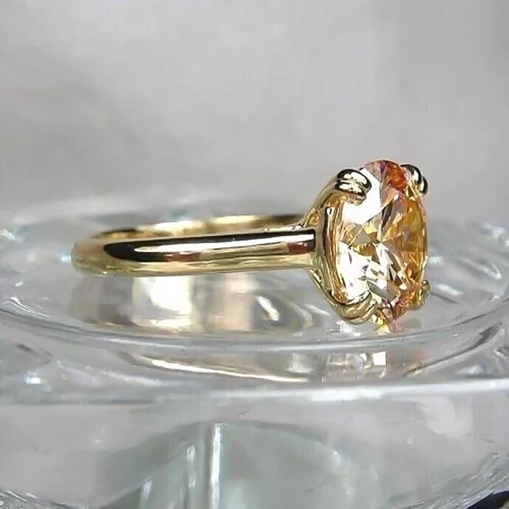 Certified 3.45 Ct Round Cut Champagne Diamond Solitaire Ring in 925 Silver