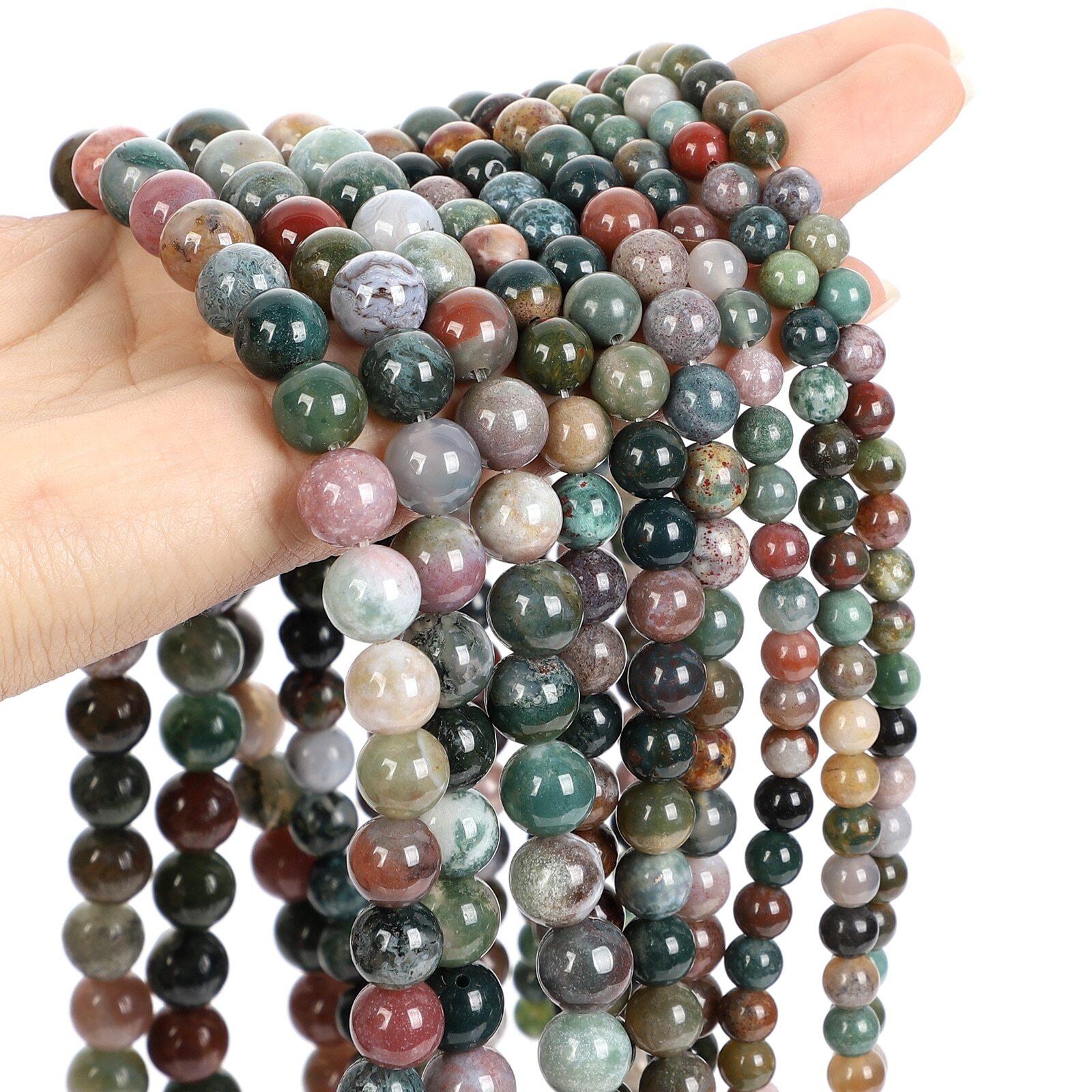 Smooth Natural Indian Agate Stone Beads Round Loose Spacer Beads Jewelry Making