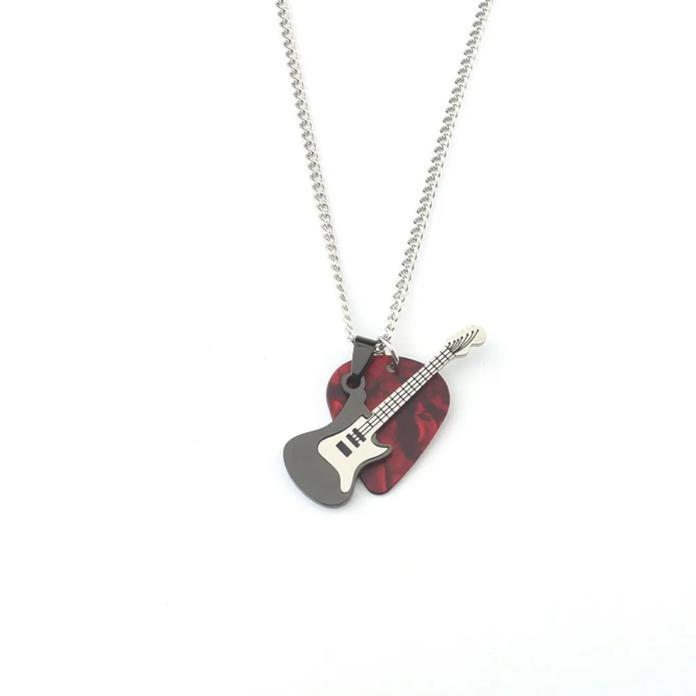 Hip-hop Guitar Pick Necklace Titanium Steel Trendy Guitar Pendant Chain Punk Vin