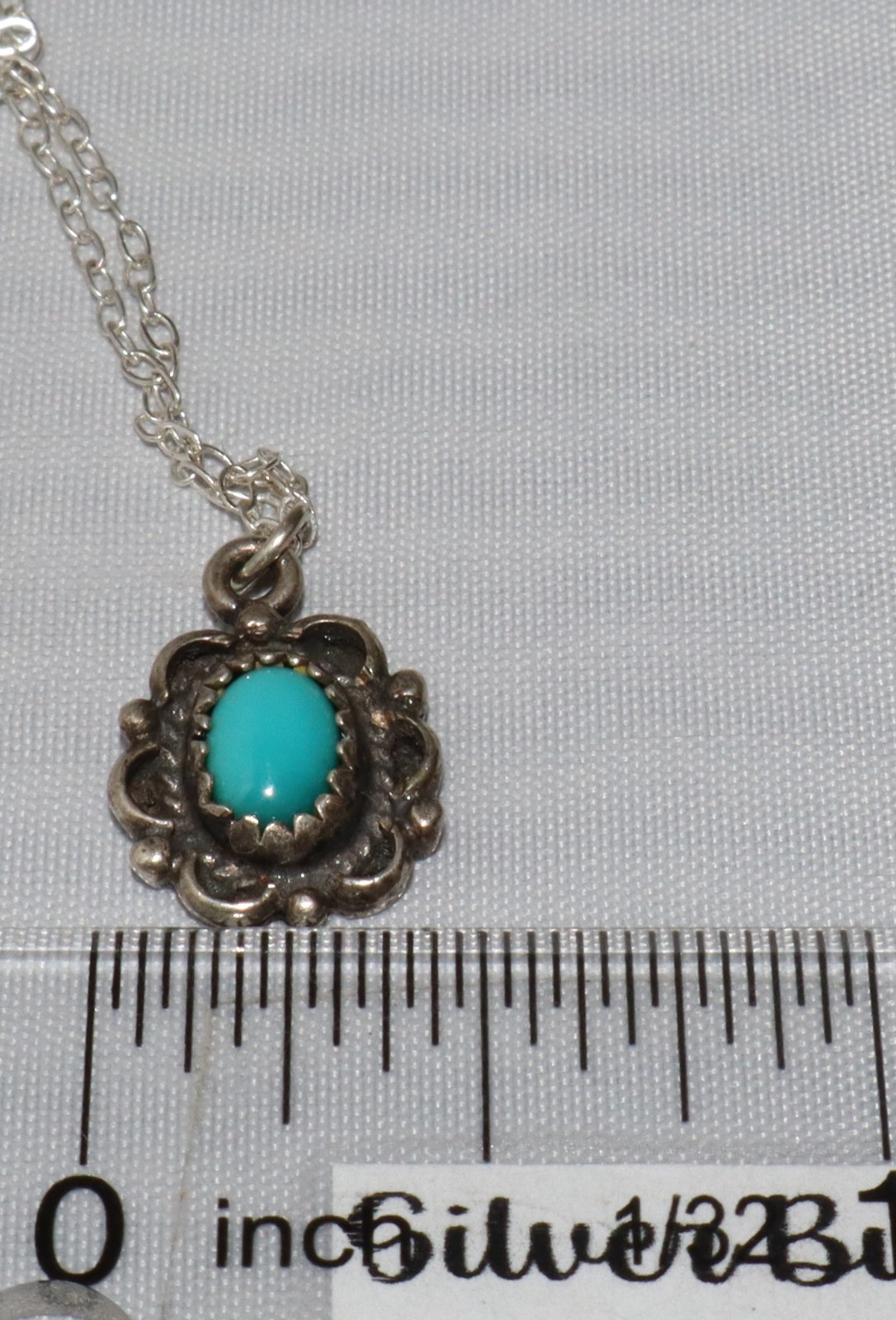 Vintage Sterling Silver OC Petite Turquoise Pendant Necklace 17 inches