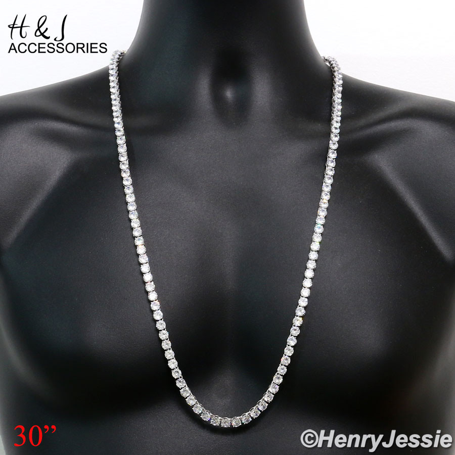 MEN 14K WHITE GOLD PLATED 18″20″24″30″X6MM 1 ROW TENNIS CZ CHAIN NECKLACE*BN3