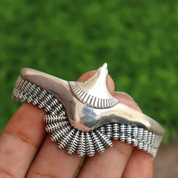 925 Sterling Silver Feather Adjustable Cuff Bangle Bracelet for Women Men Gift