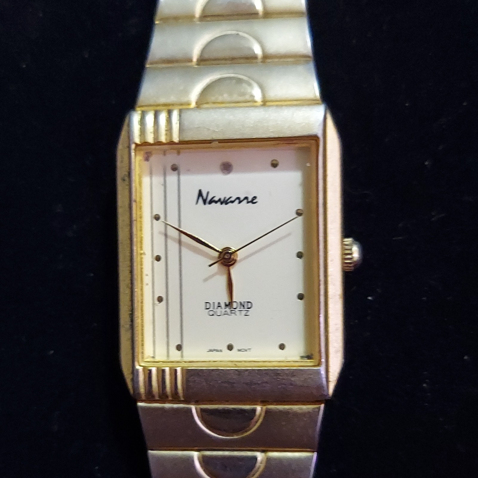 Navarre Diamond Quartz Women’s Rectangle Gold Tone SS Bracelet White Dial
