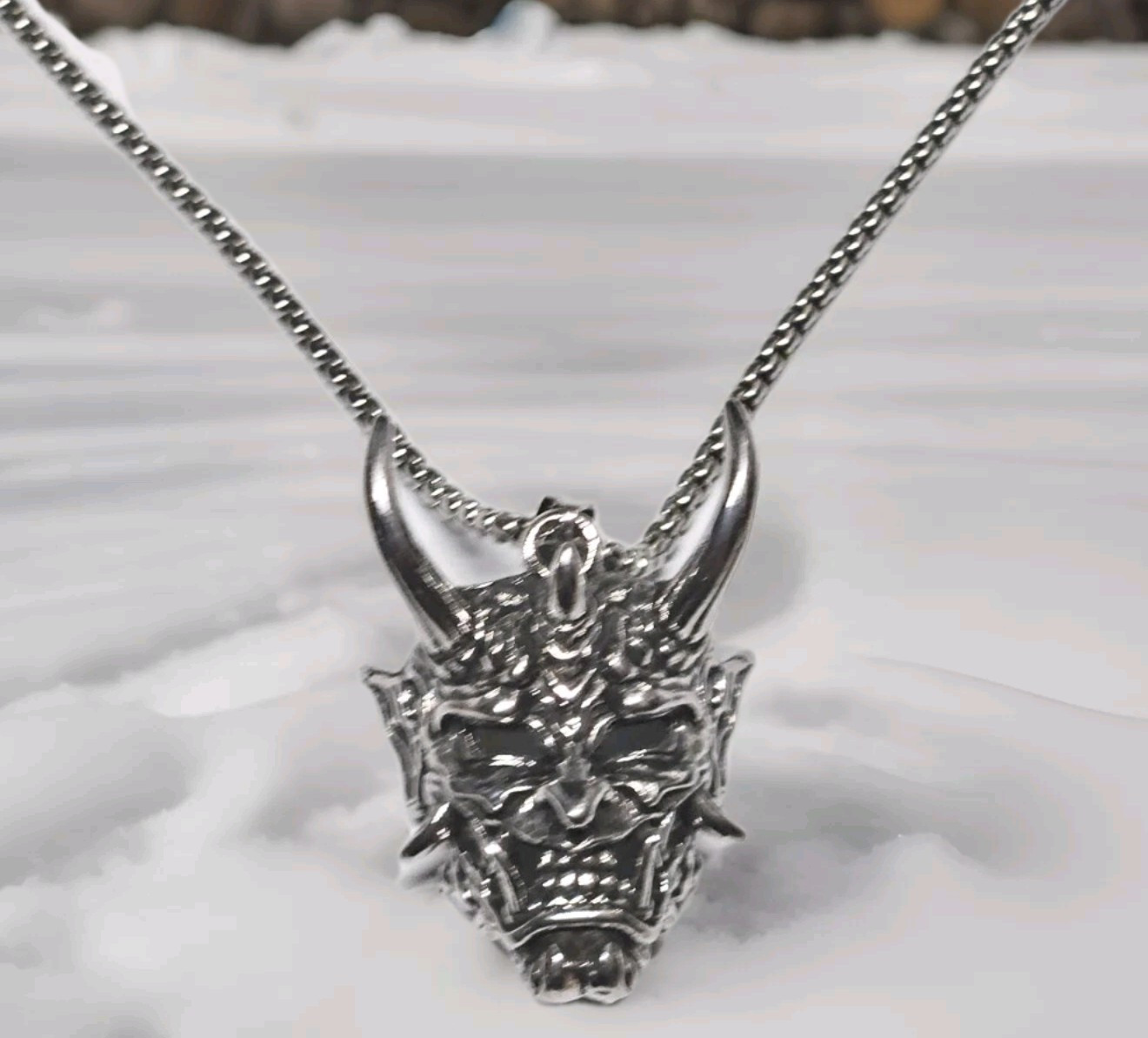 Men’s Stainless Steel Evil Demon Skull Pendant Box Chain Punk Necklace 5-1