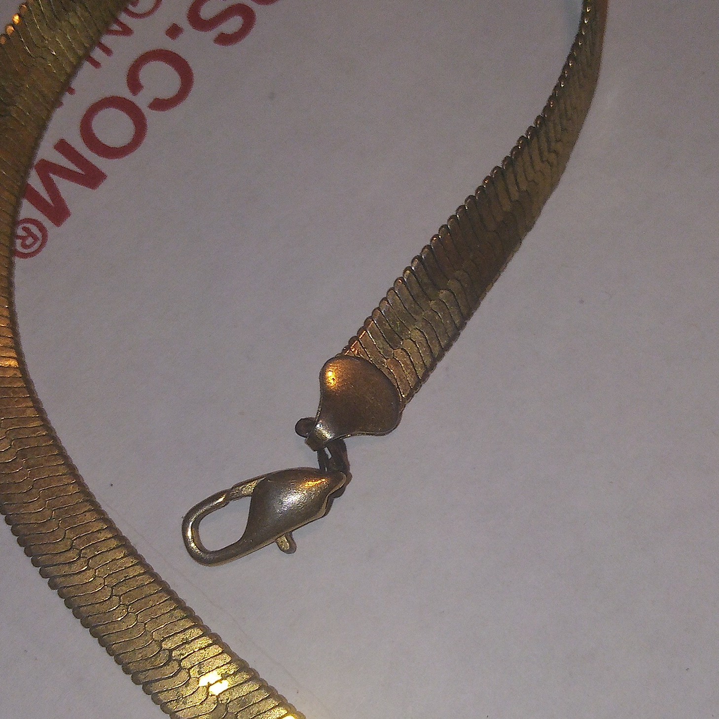 Gold Tone Herringbone Chain Necklace, Metal, No Stone, Lobster Clasp