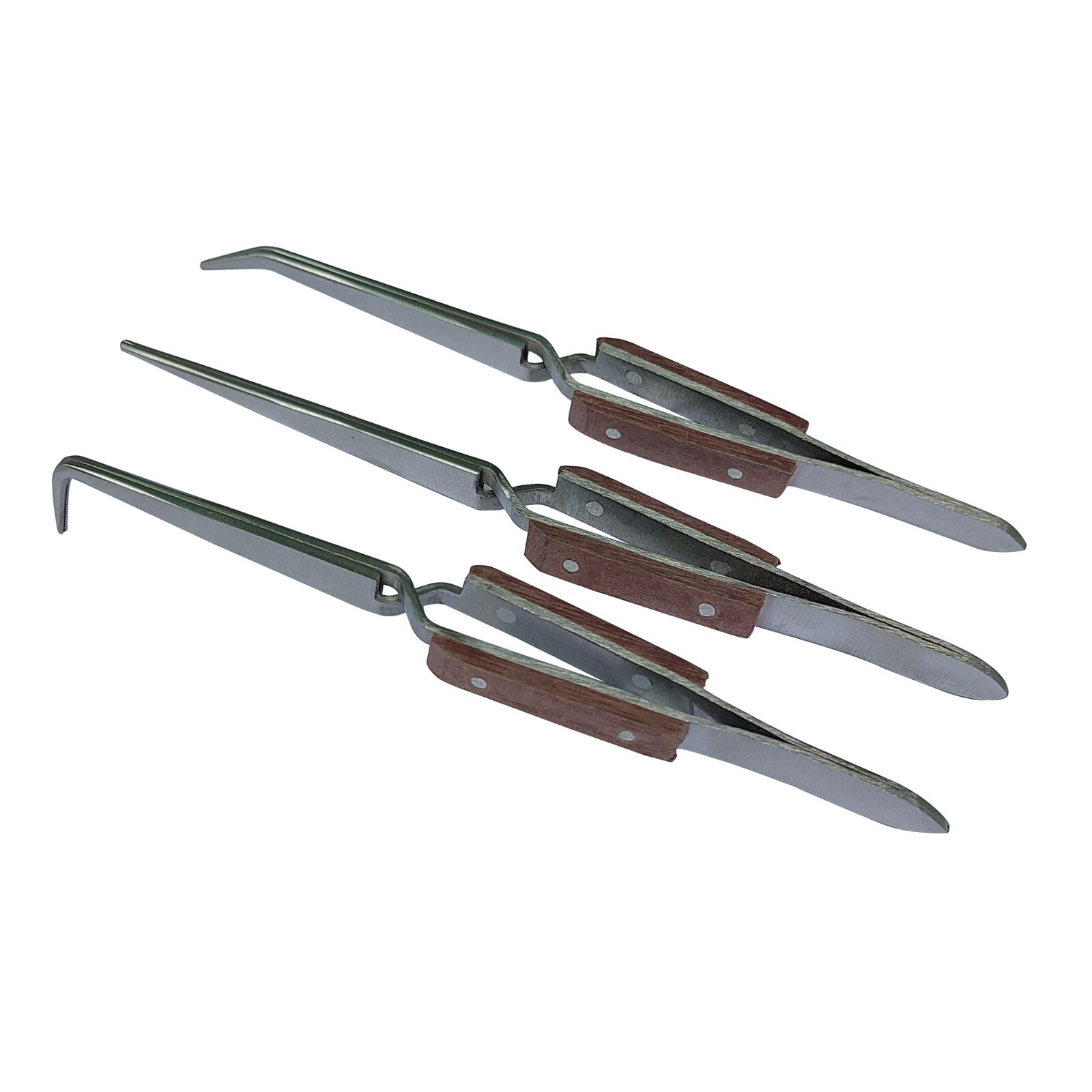 3 Tweezers Jewelry Soldering Fiber Grip Cross Lock Tweezer Straight & Bent Tip