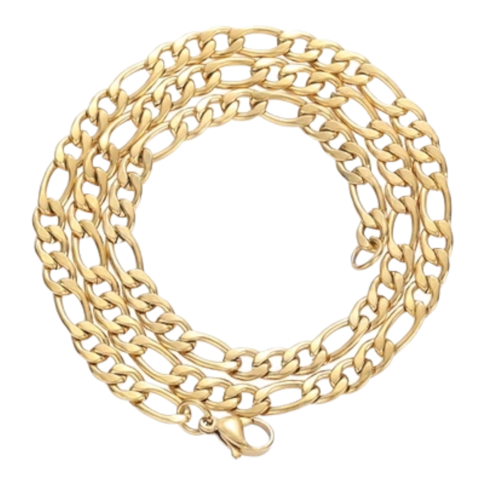 Stainless Steel Gold Plated Figaro Chain 5mm Unisex Hip Hop Jewelry Women, Men