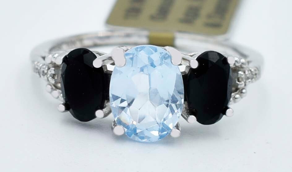 GENUINE 1.47 Cts AQUAMARINE / BLUE SAPPHIRE & DIAMOND RING 10K GOLD -NWT