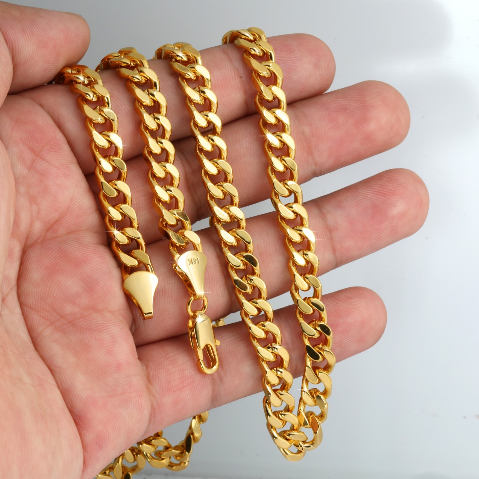 Solid Cuban Link Chain 6mm, 8mm & 10mm 24″ 14K Gold Plated Hip Hop Men Fashion